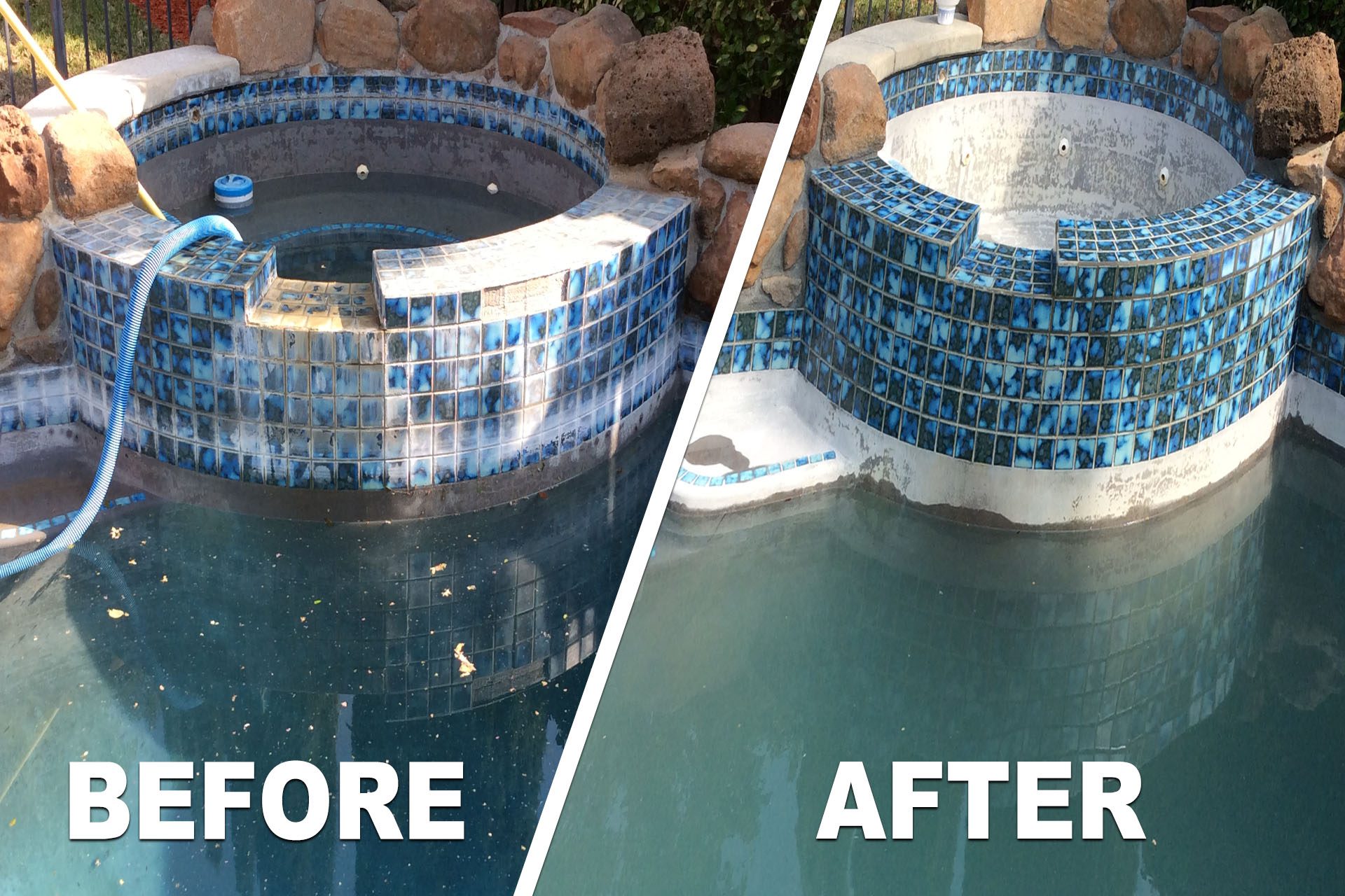 BEFORE AND AFTER POOL TILE REPAIR